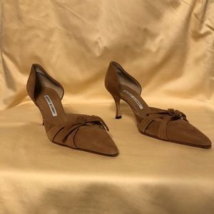 Manolo Blahnik brown suede sling backs.